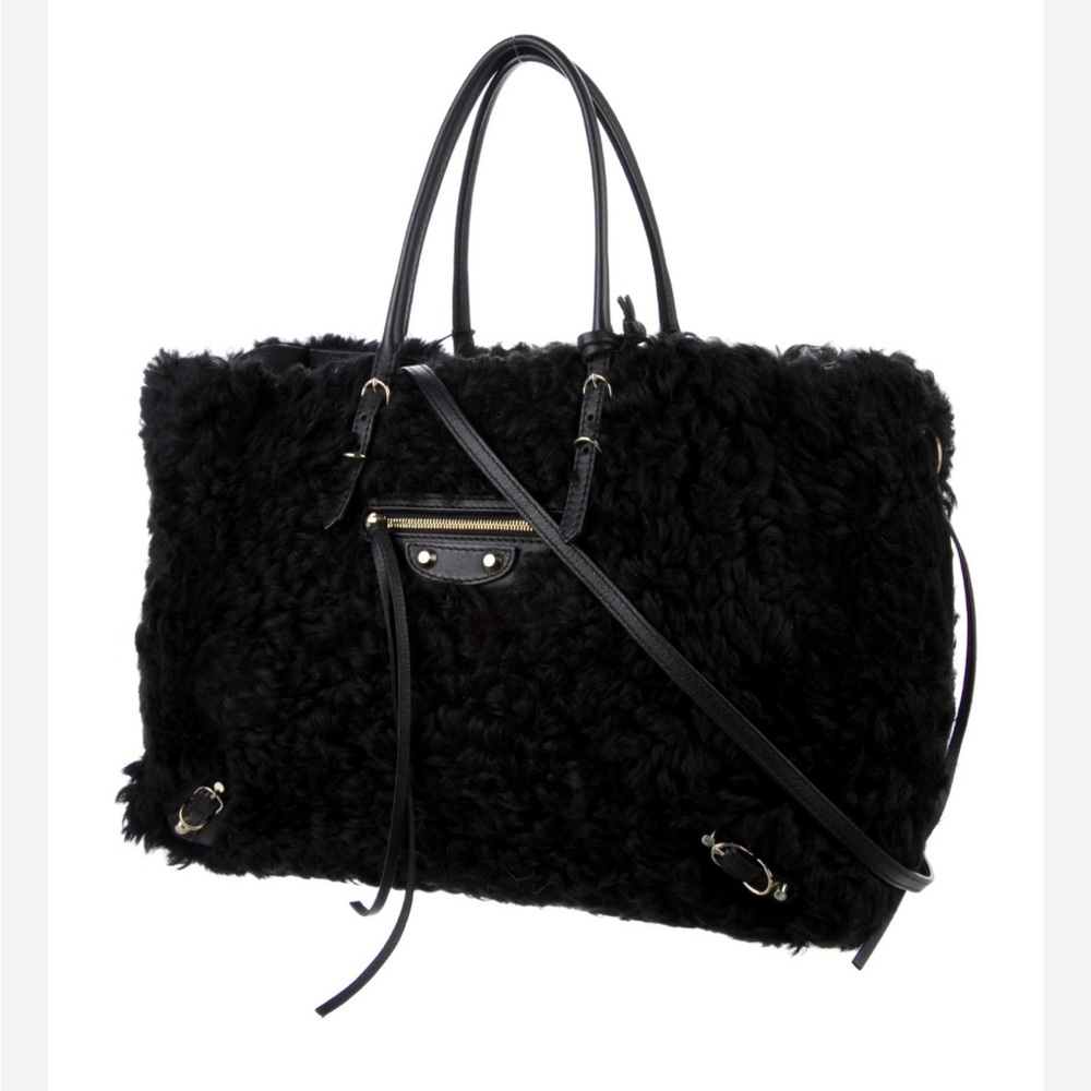 Balenciaga Black Shearling Tote Bag